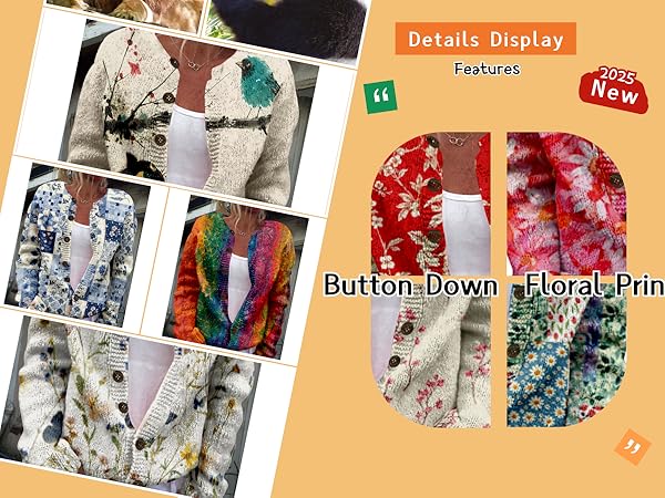 Amazon.com: Boho Sweater for Women Blue Flower Print Chunky