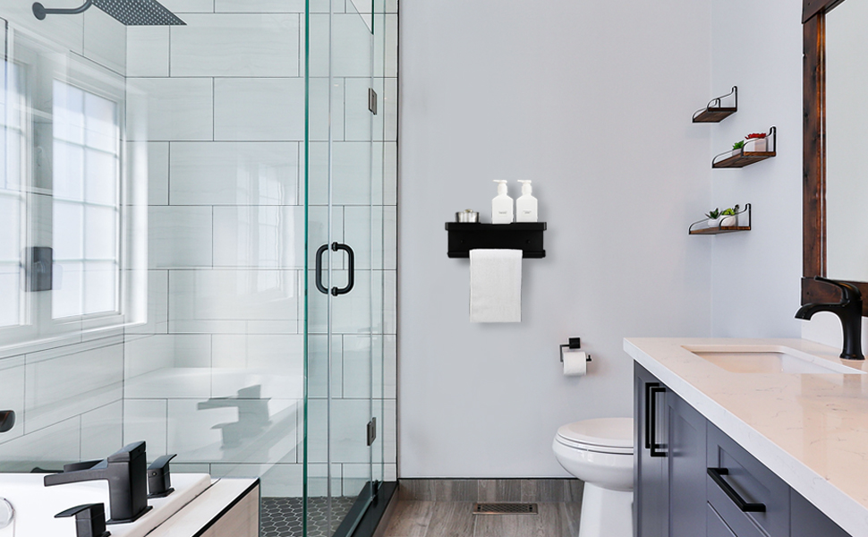 Bathroom Shelves with Towel Bar, Wall Mounted Towel Rack