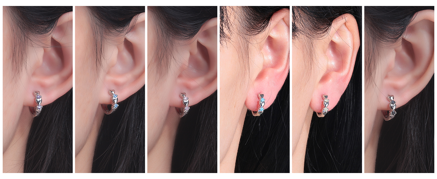 Heart Hoop Earrings for Women 14K Black Gold Plated Balck Cubic Zircon Small Earrings Hypoallergenic