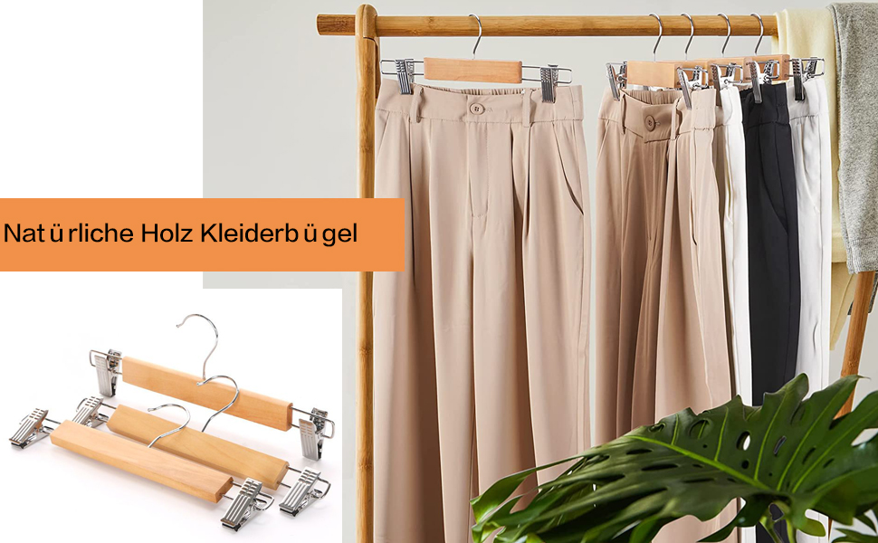 35cm Natural Wooden Trouser Hanger, 10PCS Smooth Wood Pant Hangers