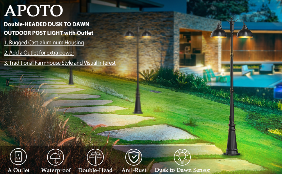 double headed dusk to dawn outdoor post light