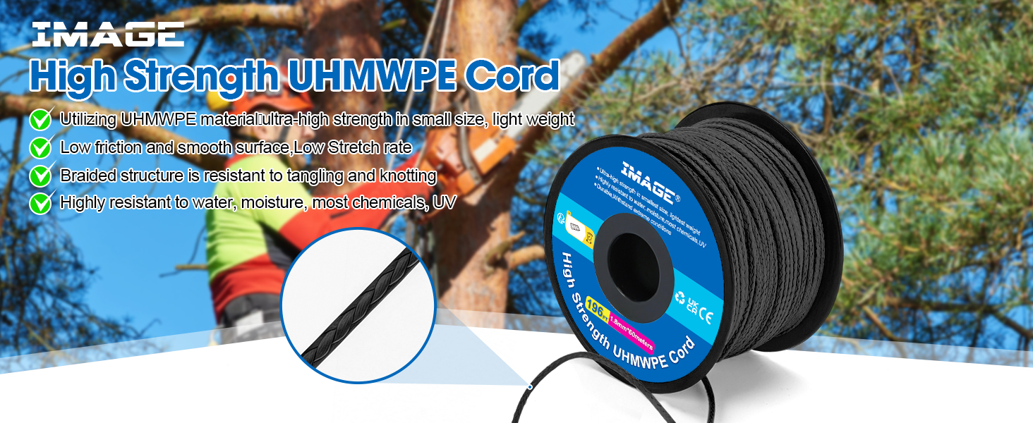  High Strength Braided Cord, 100% UHMWPE Cord Throw Line 60m/196fts with Abrasion Flame Resistant
