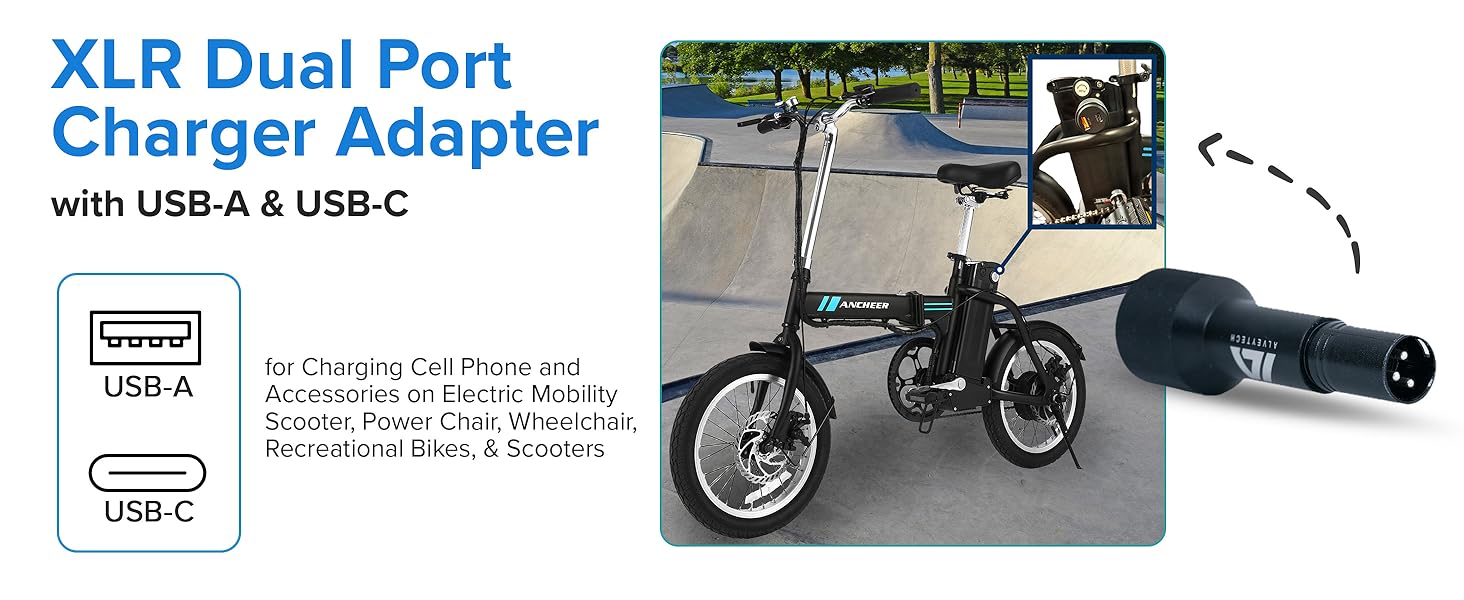 XLR Dual Port Charger Adapter with USB-A and USB-C for charging cell phones and accessories