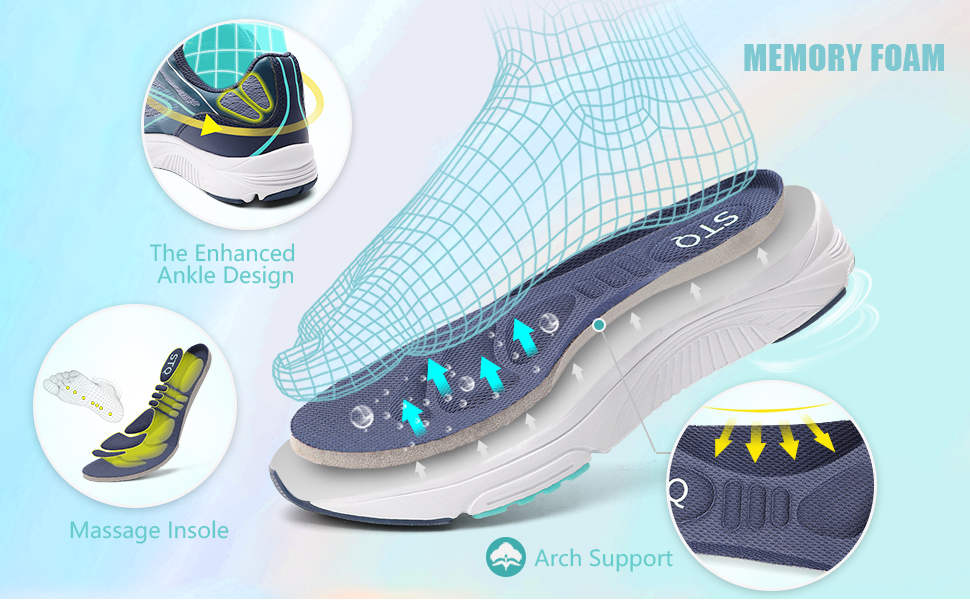 STQ Womens Trainers Lace up Running Shoes Memory Foam Ladies Walking