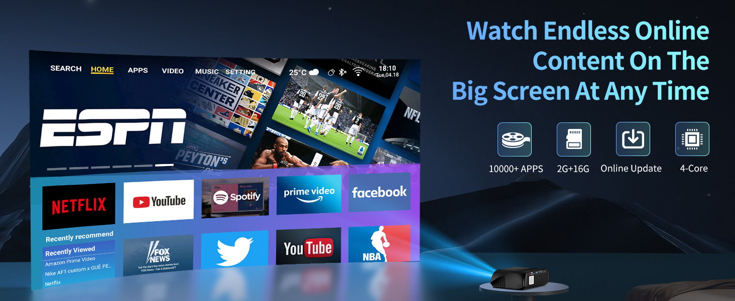 Smart LED 4K Projector Daylight HDR WiFi 6 Bluetooth