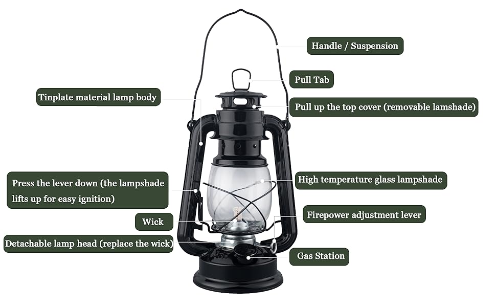 Hurricane Lamp, Oil Lamps for Indoor Use 12 in Vintage