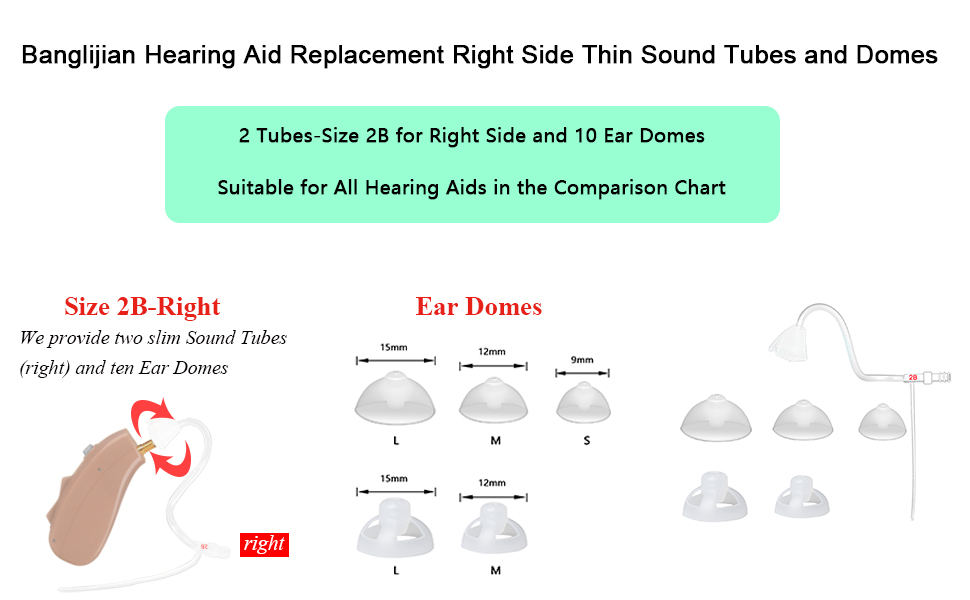Banglijian Hearing Amplifier Replacement Thin Sound Tubes and Domes for Ziv201A