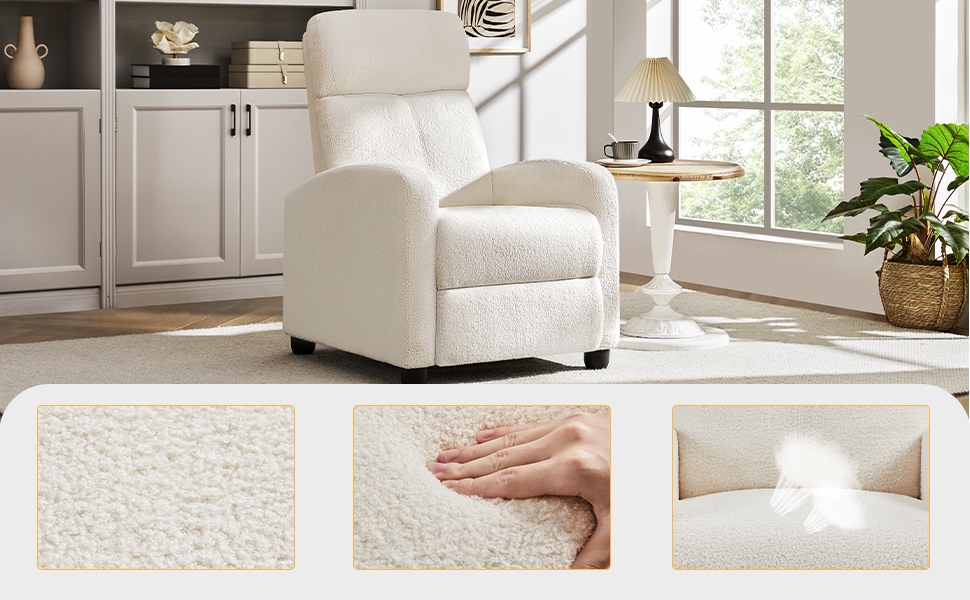 Topeakmart Fabric Recliner Chair Adjustable Modern Single Sofa Chair with Pocket Spring Living Room Bedroom Home Theater Ivory 14 chair