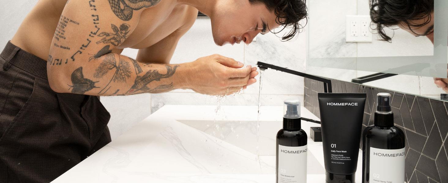 Hommeface daily skincare routine men facial wash face k beauty korean cleanser