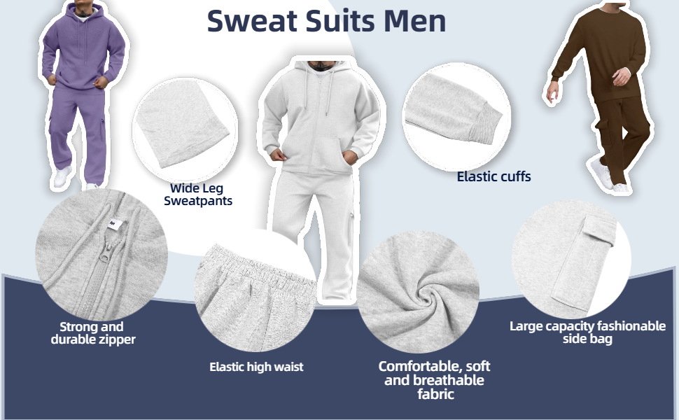 Men Sweatsuits Sets Sweat Suits 2 Piece Set Sweatsuit Zip/Pullover Hoodie and Sweatpants Set