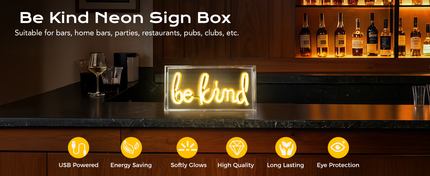 bar cart accessories,USB LED Desk be kind Neon Sign 3D Bar  be kind Sign