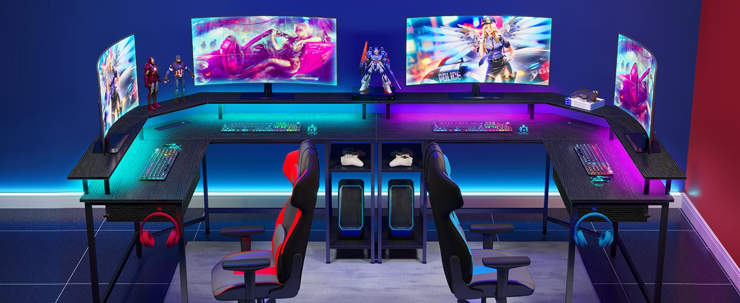 Rolanstar Computer Desk with Drawer,55" L Shaped Computer Corner Gaming