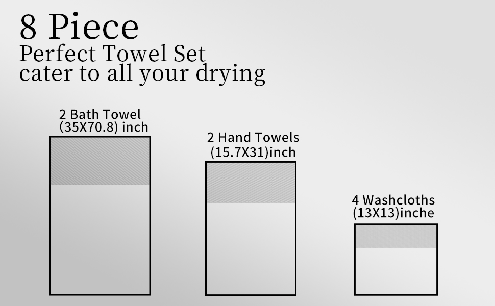 Oversized Bath Towels Set of 8, 600 GSM Quick Dry Towel for