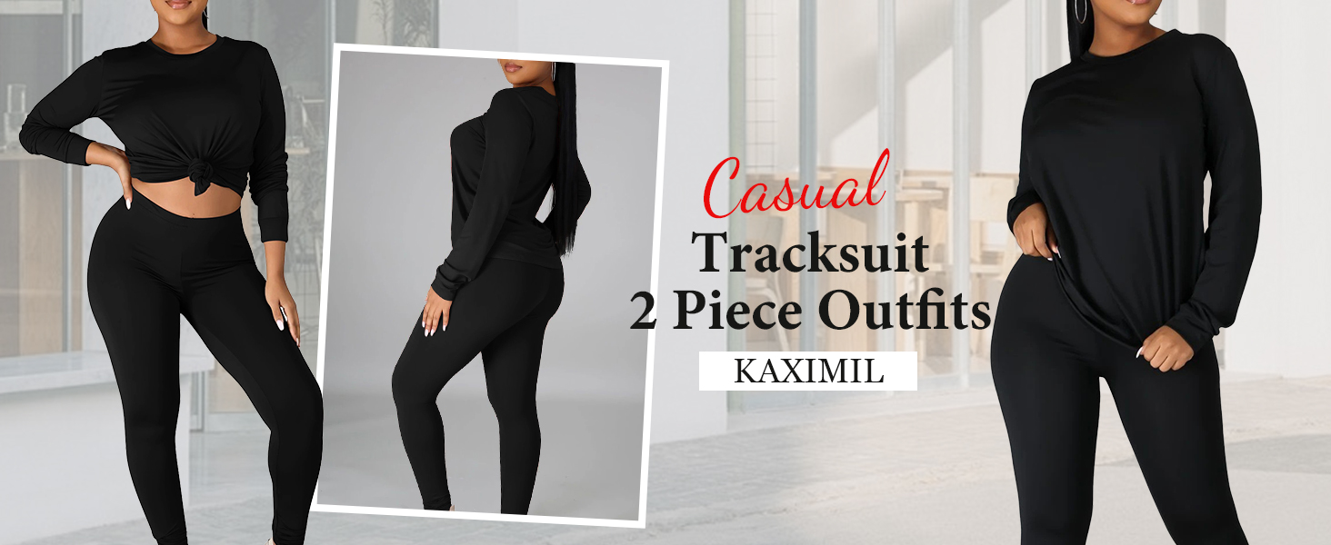 Kaximil Women's Workout Tracksuit 2 Piece Outfits Long Sleeve Top Legging Jogger Pants Set