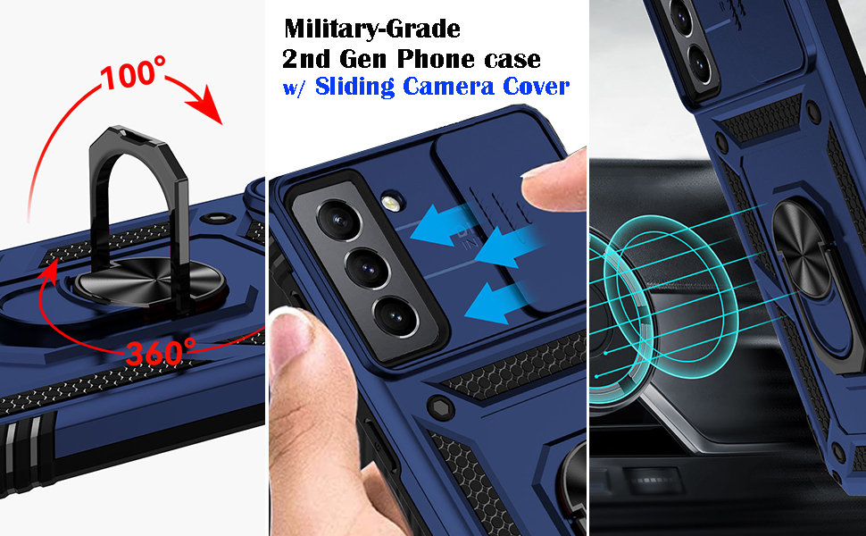 Galaxy S22 Plus Military-Grade 2nd gen with Slide Camera Lens Cover Magnetic Ring Holder Case