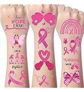 Yoyuspy Breast Cancer Tattoos Temporary - 200+ Pink Ribbons Breast Cancer Awareness Supplies Brea...