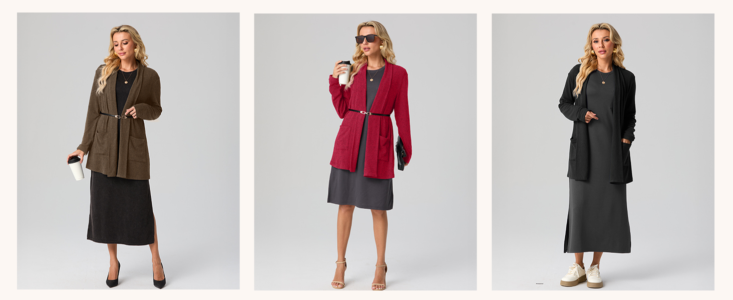 match tips of grecerelle dress with cardigan