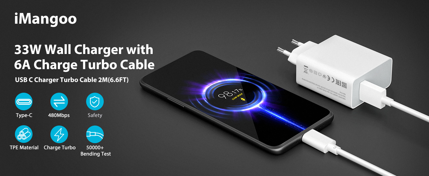33W Chargeur Rapide et 2M Câble USB C pour Redmi Note 13 Pro 14 12,Chargeur Turbo pour Redmi 12
