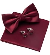 Aegero Mens Solid Color Double Fold Pre-tied Bow Tie and Pocket Square Cufflinks Set Formal Tuxed...