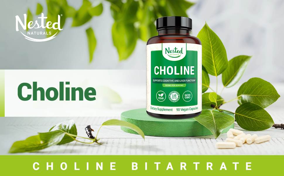 Nested Naturals Choline Bitartrate 500mg High Potency Choline Supplements