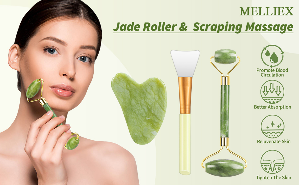MELLIEX Jade Roller en Gua Sha Massage Tool