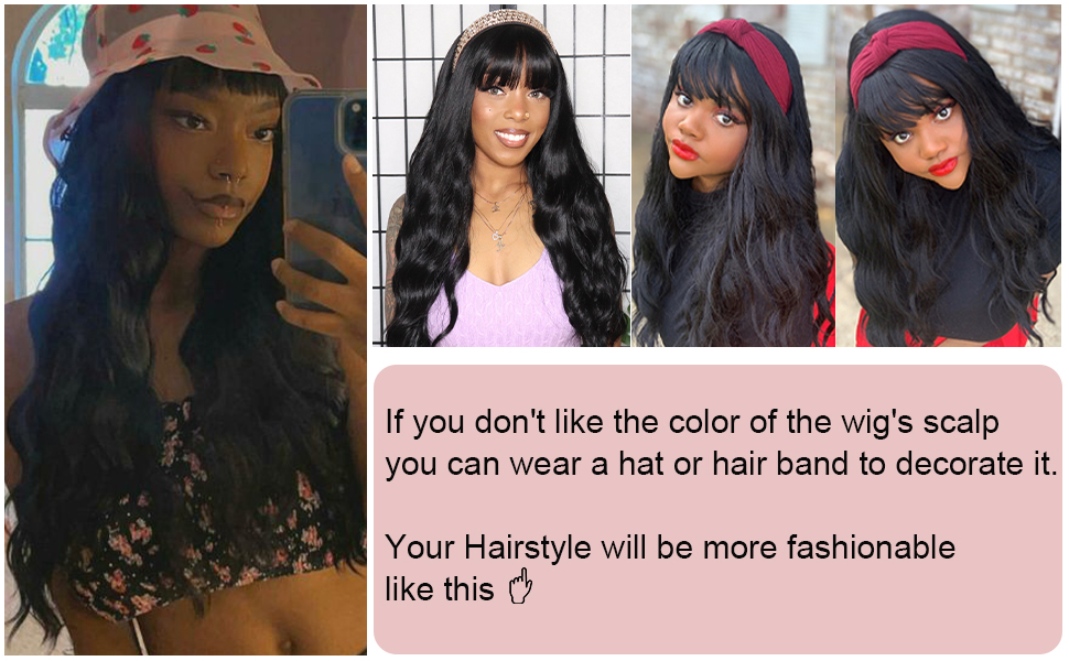 long black wavy wig with bangs