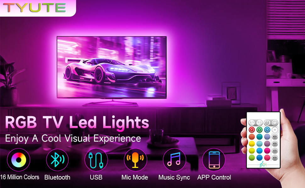 Tsv 328ft usb led strip light 5050 rgb 16 colors for 3260 tv pc monitor backlight walmart