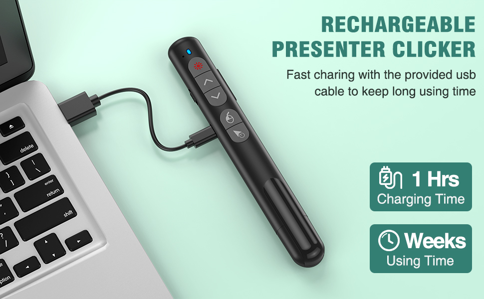 Presentation Clicker with Air Mouse Function, Rechargable