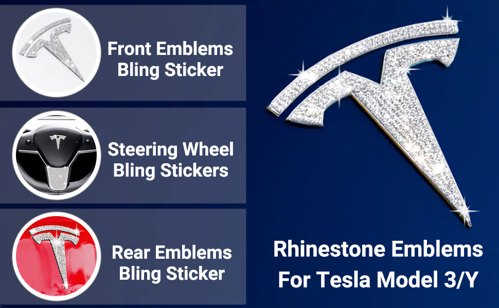 Bling Bling Rhinestone Logo Emblems for Tesla Model Y, 4