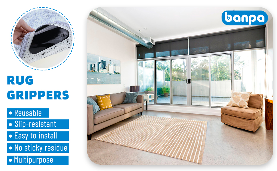 banpa Carpet NonSlip Underlay, Pack of 12 NonSlip Mats for Carpet