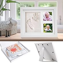 The photo frame includes a handprint/footprint kit to preserve tiny impressions.