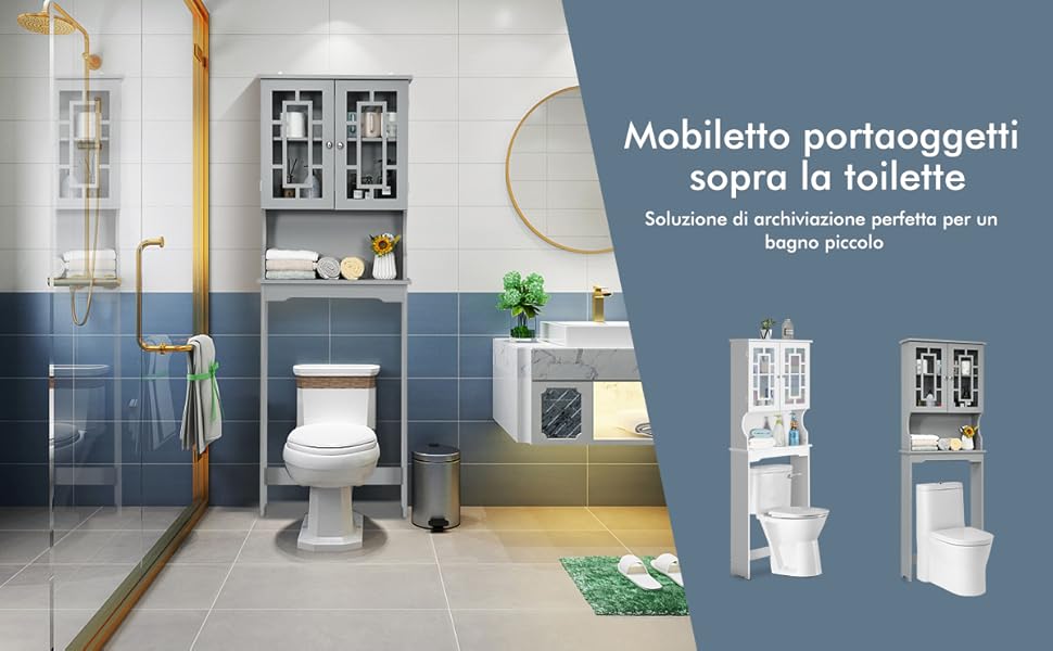 COSTWAY Mobile Per Lavatrice, Organizzatore Bagno Con 3 Mensole, Scaffale Per Bagno Con Mensola Interna Regolabile E 2 Ante, Salva Spazio Per Il Bagno (Bianco) 13 1