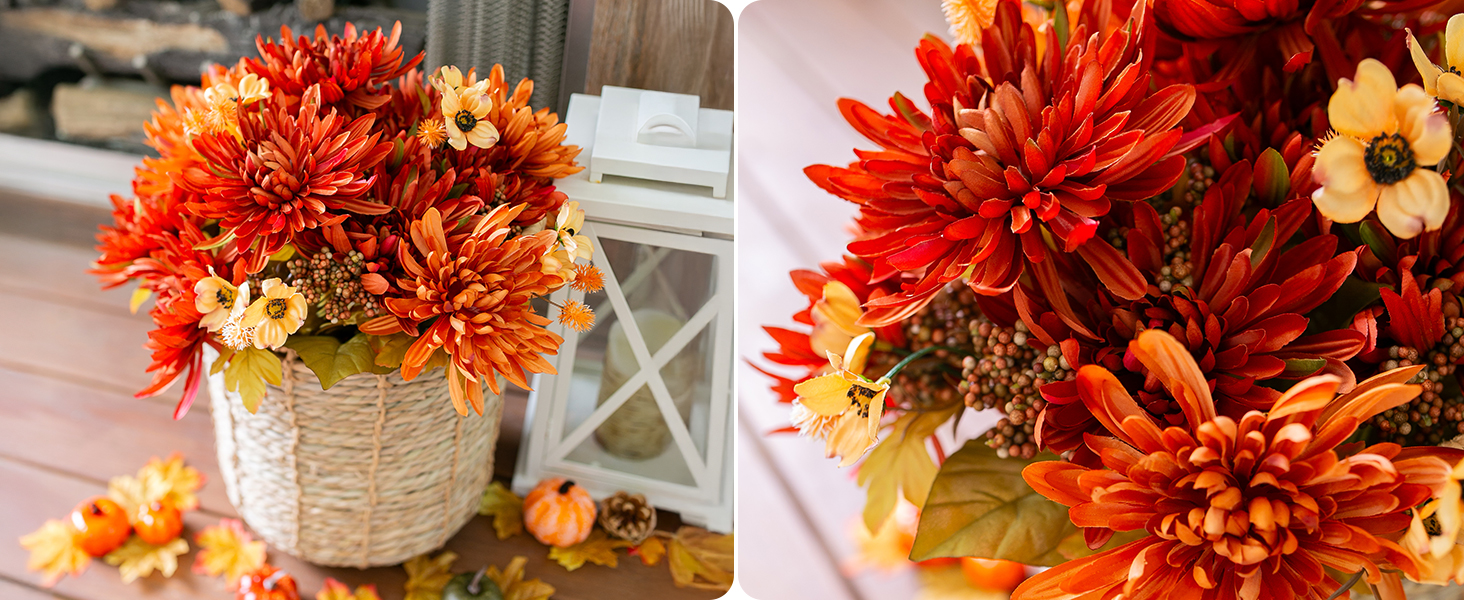 Artificial Fall Fake Mum Flowers for Outdoor Silk Chrysanthemum