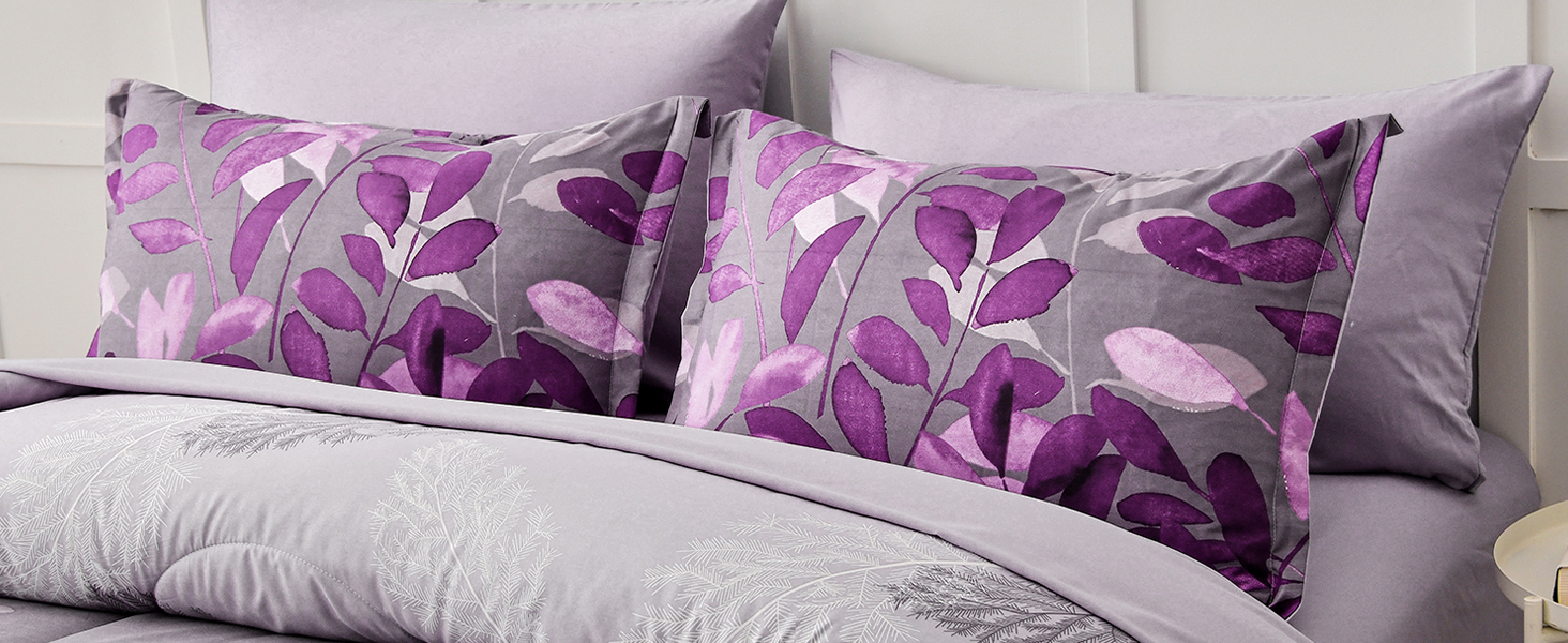 Purple Botanical King Size Comforter Sets 7 Piece Floral