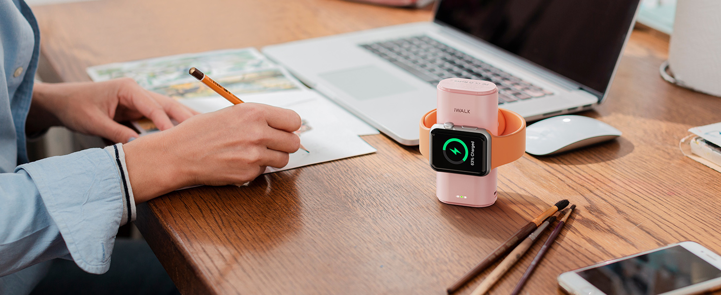 iWALK Portable Apple Watch Charger, 9000mAh Power Bank with Built in