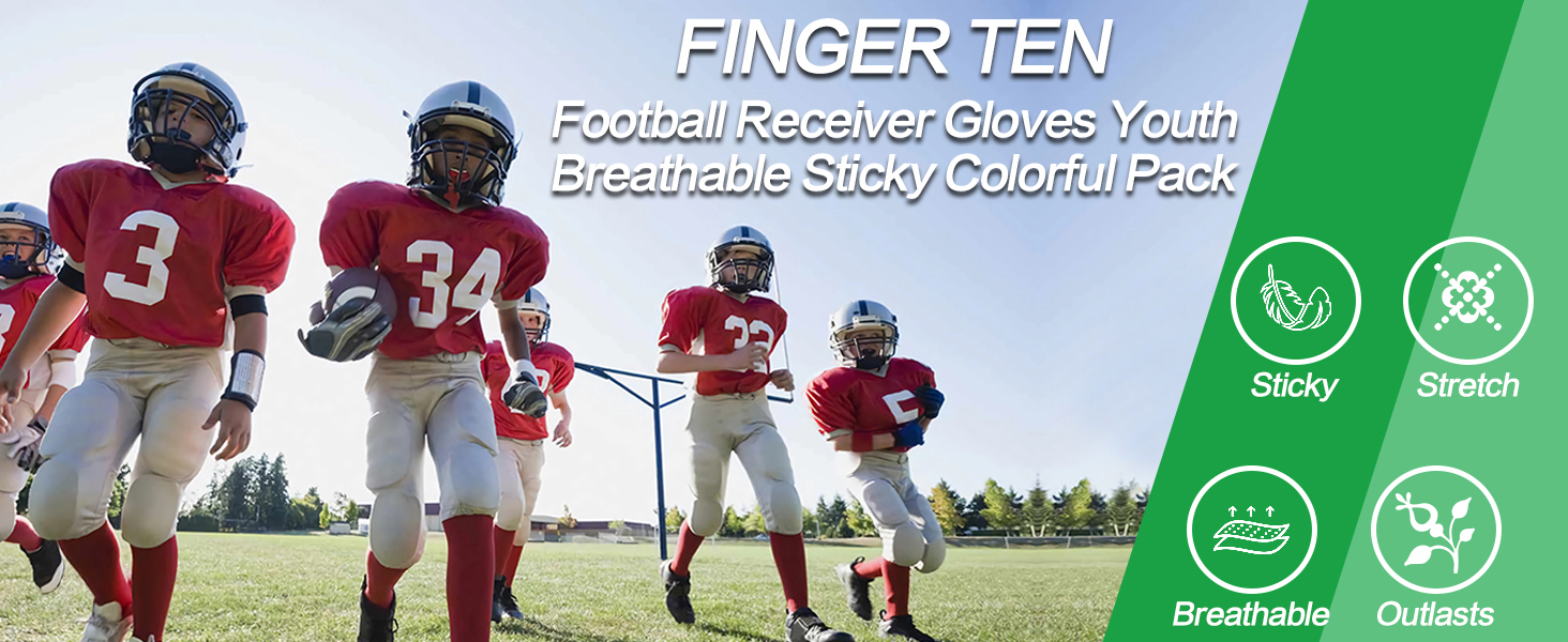 FINGER TEN Football Receiver Gloves Youth Receiving Gloves Pro 3.0 Durable Breathable Flexible