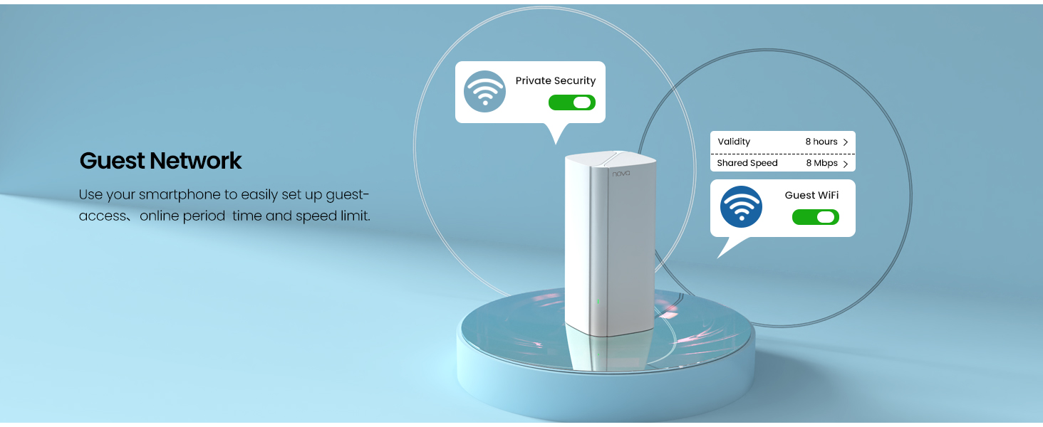 Tenda Nova MX12 AX3000 Mesh Wi-Fi 6 System - 7000sq ft Coverage - 1.7 GHz Quad-Core CPU - HE160 - Dual-Band Gigabit Whole Home Mesh Network for 160+ Devices - 3-Pack Use your smartphone to easily set up guest-access、online period time and speed limits.