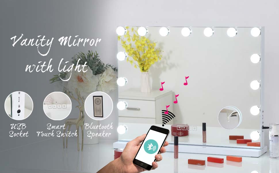 Fenair Makeup Mirror with Lights and Bluetooth Speaker Support Answer