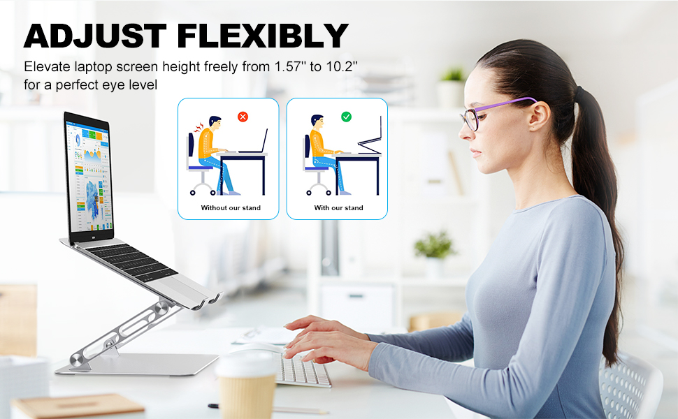 Laptop Stand, Adjustable Computer Riser Stand for Desk, Aluminum Ventilated Cooling