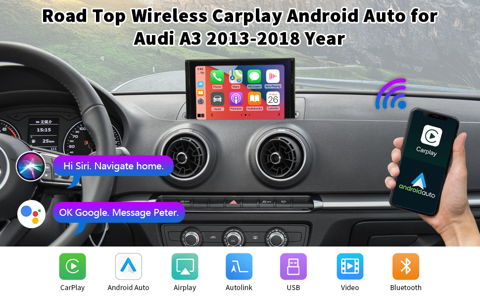アクセサリー car play Fo r Audi A3 2013-2018 Amazon.com: Road Top Wireless Carplay Android Auto for Audi