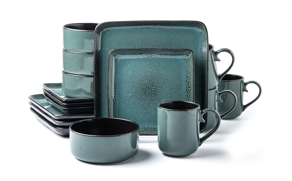 バーベキュー・調理用品 oldsea NIGARA-Turquoise Amazon.com: Arora FLACKAR Square Stoneware Dinnerware Set