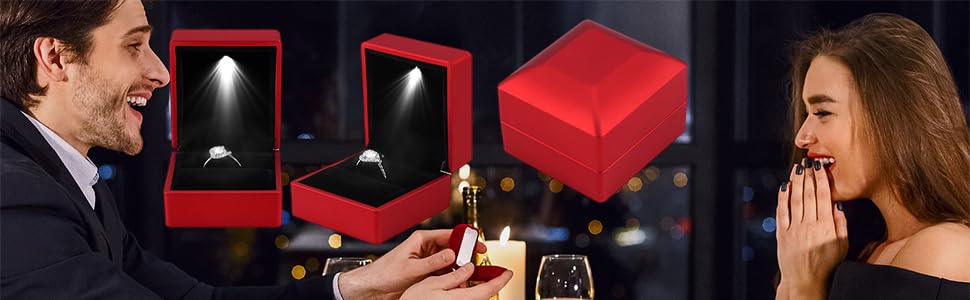Scatola di anelli di fidanzamento con luce