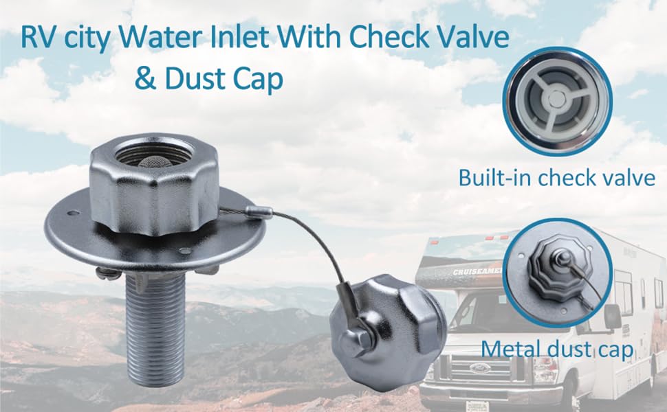 GSunny All Metal RV City Water Inlet with Check Valve, RV