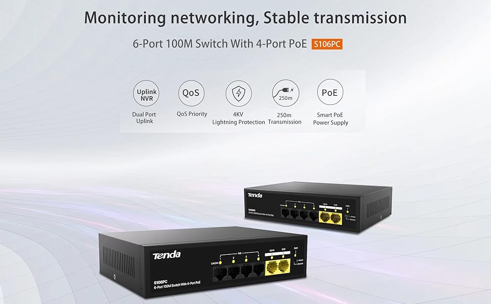 S106PC 6-Port 100M Lite PoE Switch with 4-Port PoE