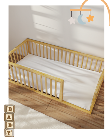 Toddler Floor Bed, Unpainted, Pine, Montessori Bed, Modern Children's Floor Bed,