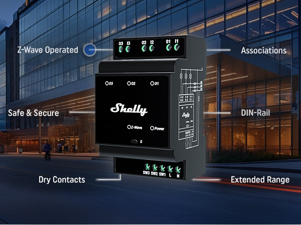 Shelly Wave Pro 3 US | Z-Wave 3-Channel Smart Relay Switch