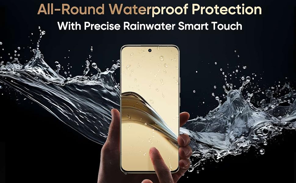 5G showing all-round waterproof protection Precise Rainwater Smart Touch hand using wet screen.