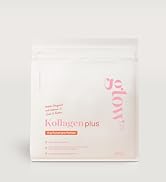 White resealable pouch containing Kollagen Plus supplement. Package features pink text, indicating 11.5g collagen per serving and 28 servings per bag. Total weight: 320g.