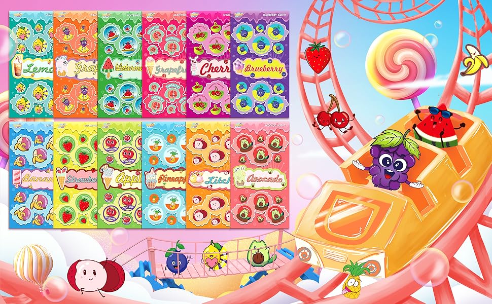 Tageenla Scratch and Sniff Stickers, 48 Sheets of Scented