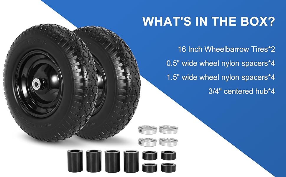 RUHUO 16" Flat Free Wheelbarrow Tires, 4.80/4.008"" Flat